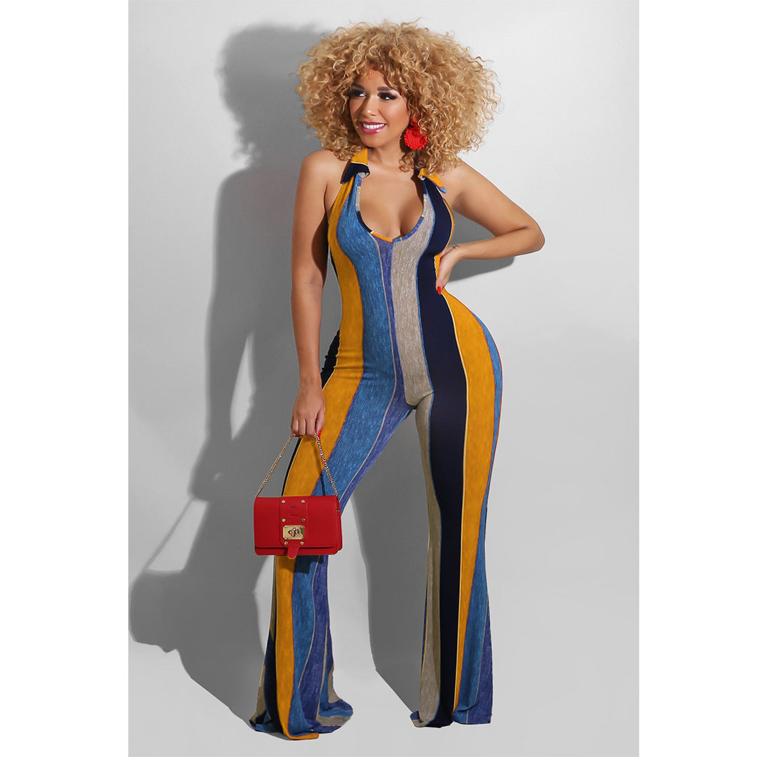 Slim Fitting Printed One Piece Flare Pants
