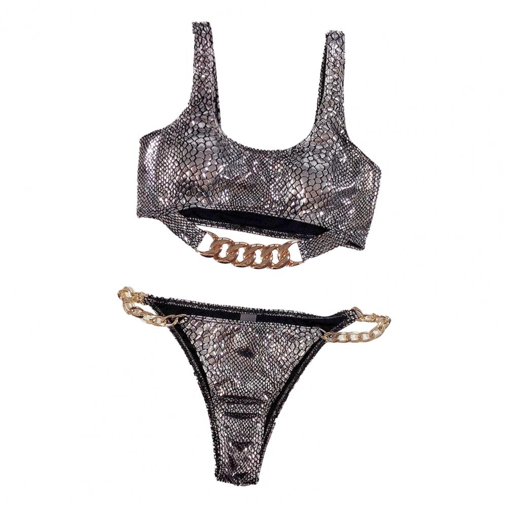 1 Set Delicate Texture Lightweight Smooth to Touch Charming Two-Pieces Bikini Bra Panty Set Bikini Swimwear for Female Silver