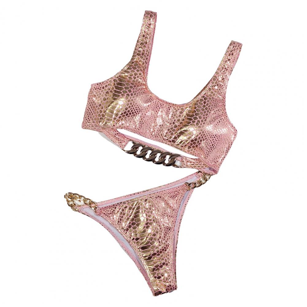 1 Set Delicate Texture Lightweight Smooth to Touch Charming Two-Pieces Bikini Bra Panty Set Bikini Swimwear for Female Pink