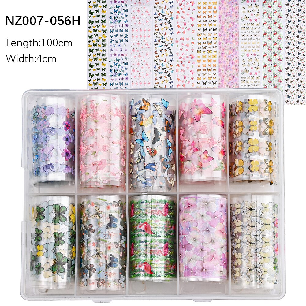 100 Patterns Animal Nail Foils 10ROLLS BOXED Transfer Paper Stickers Sliders DIY Water Marble Boxed Nail Foil NZ-1H 47