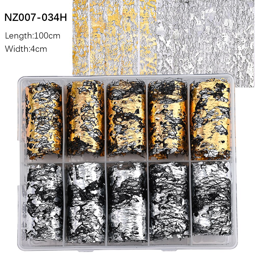 100 Patterns Animal Nail Foils 10ROLLS BOXED Transfer Paper Stickers Sliders DIY Water Marble Boxed Nail Foil NZ-1H 4