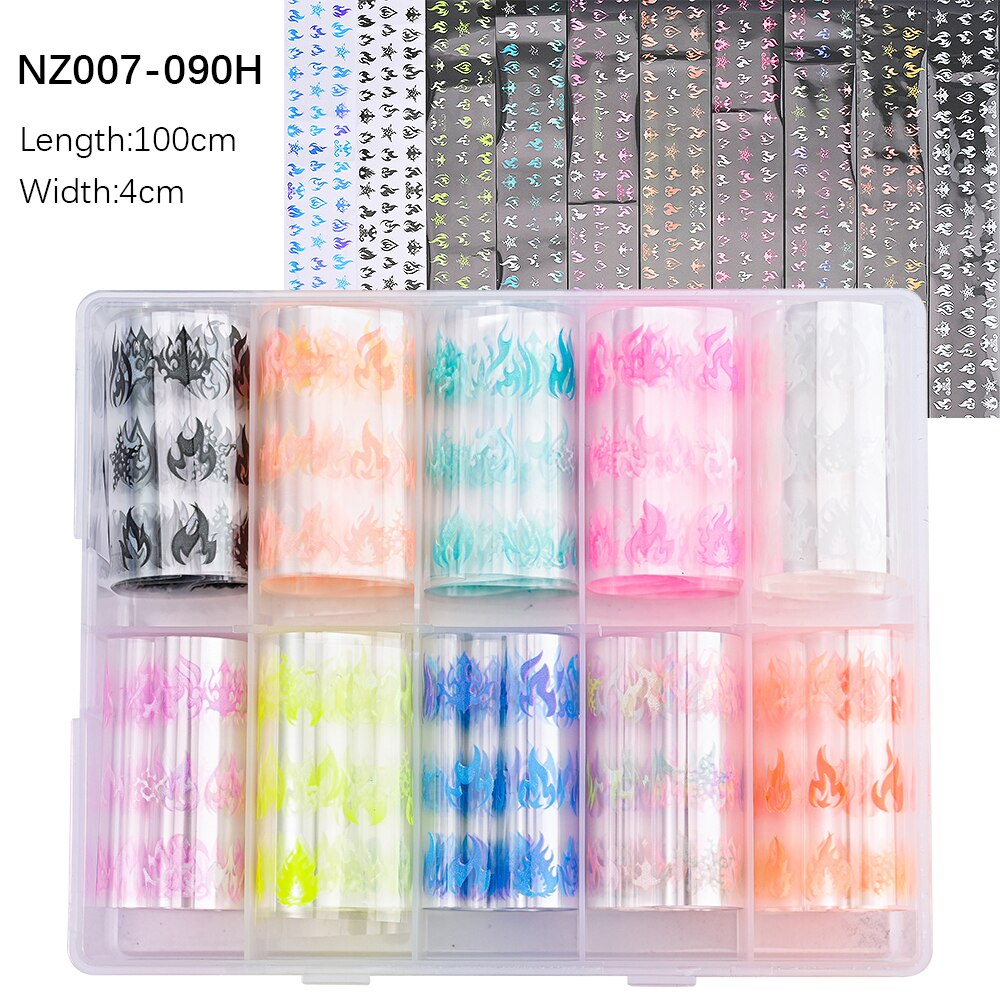 100 Patterns Animal Nail Foils 10ROLLS BOXED Transfer Paper Stickers Sliders DIY Water Marble Boxed Nail Foil NZ-1H 70