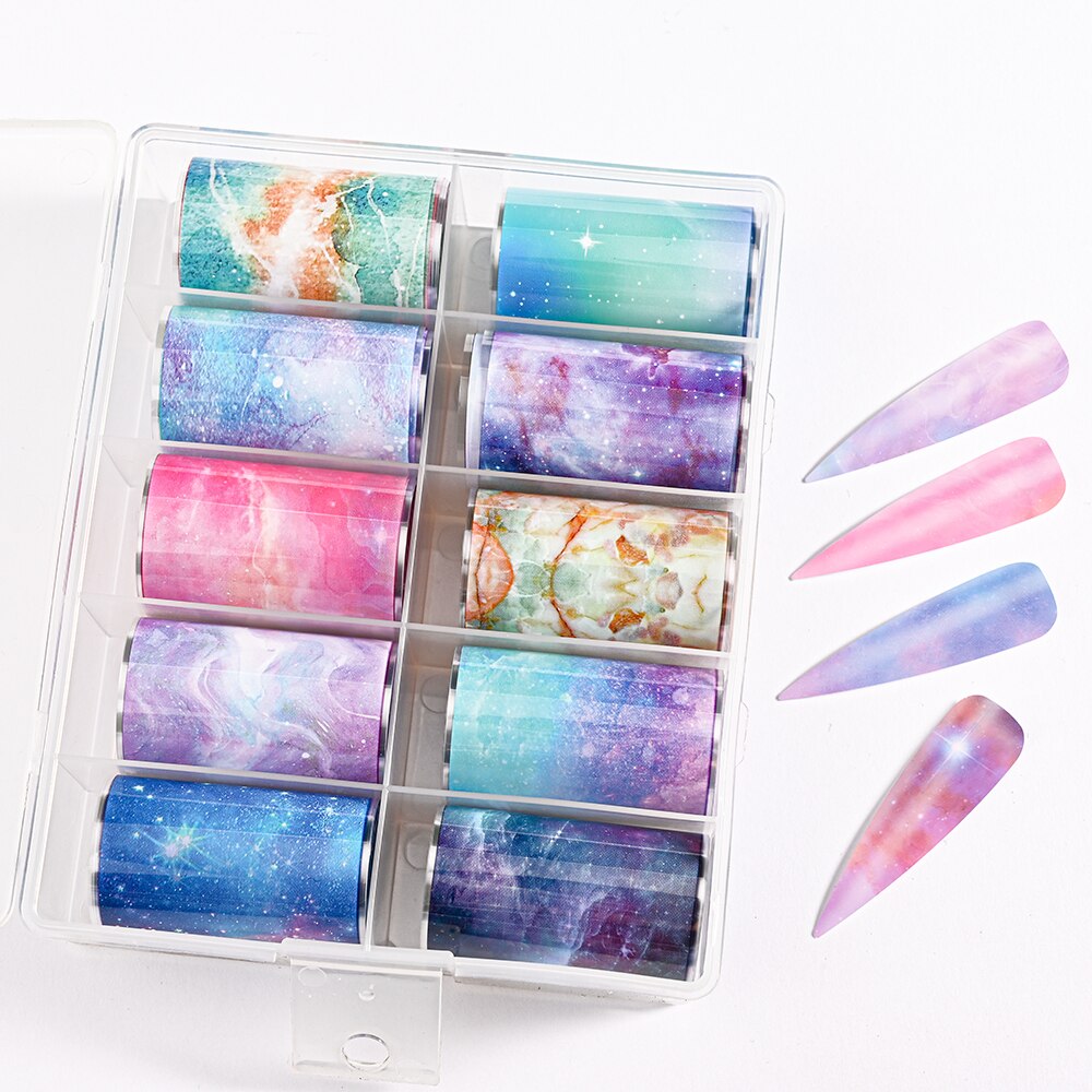 100 Patterns Animal Nail Foils 10ROLLS BOXED Transfer Paper Stickers Sliders DIY Water Marble Boxed Nail Foil NZ-1H