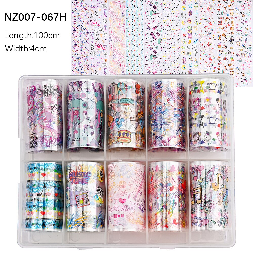 100 Patterns Animal Nail Foils 10ROLLS BOXED Transfer Paper Stickers Sliders DIY Water Marble Boxed Nail Foil NZ-1H 53