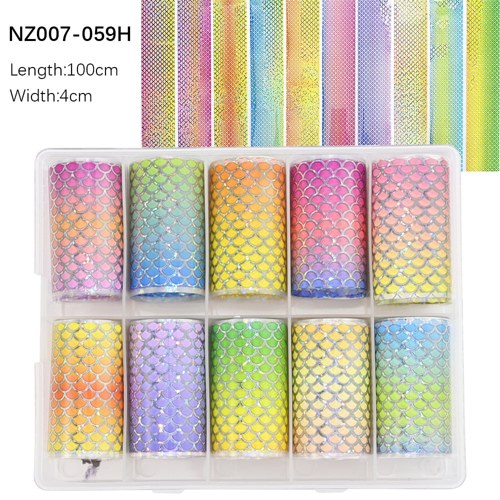 100 Patterns Animal Nail Foils 10ROLLS BOXED Transfer Paper Stickers Sliders DIY Water Marble Boxed Nail Foil NZ-1H 83