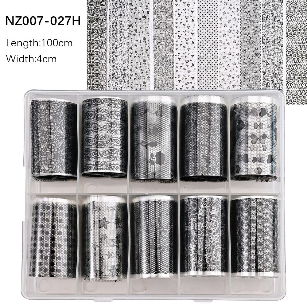 100 Patterns Animal Nail Foils 10ROLLS BOXED Transfer Paper Stickers Sliders DIY Water Marble Boxed Nail Foil NZ-1H 29