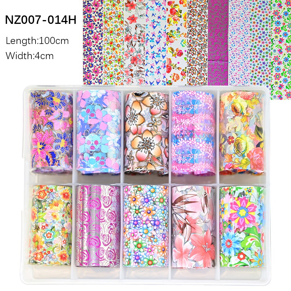 100 Patterns Animal Nail Foils 10ROLLS BOXED Transfer Paper Stickers Sliders DIY Water Marble Boxed Nail Foil NZ-1H 74