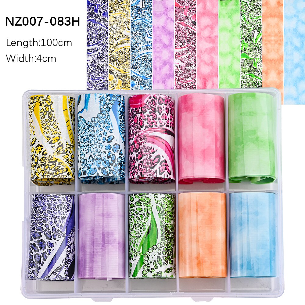 100 Patterns Animal Nail Foils 10ROLLS BOXED Transfer Paper Stickers Sliders DIY Water Marble Boxed Nail Foil NZ-1H 88