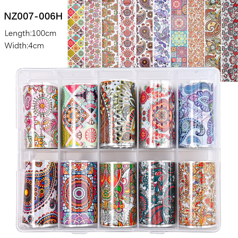 100 Patterns Animal Nail Foils 10ROLLS BOXED Transfer Paper Stickers Sliders DIY Water Marble Boxed Nail Foil NZ-1H 16