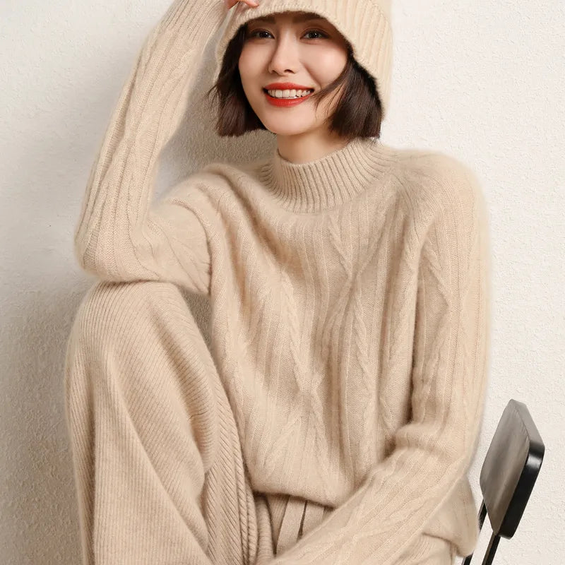 100% wool cashmere sweater 2022 autumn and winter new women's half turtleneck pullover casual solid color jacket knitted top