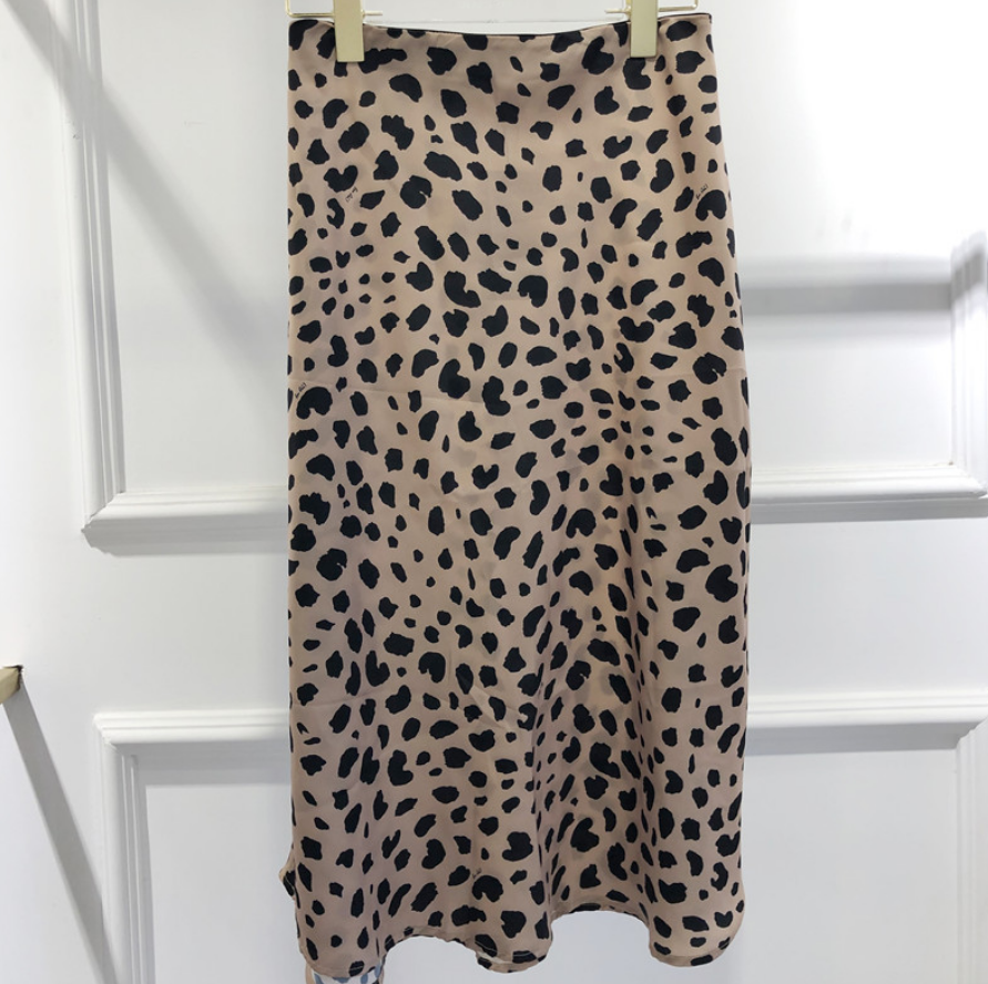 Wild leopard heavyweight anti-silk satin fishtail slim high waist skirt