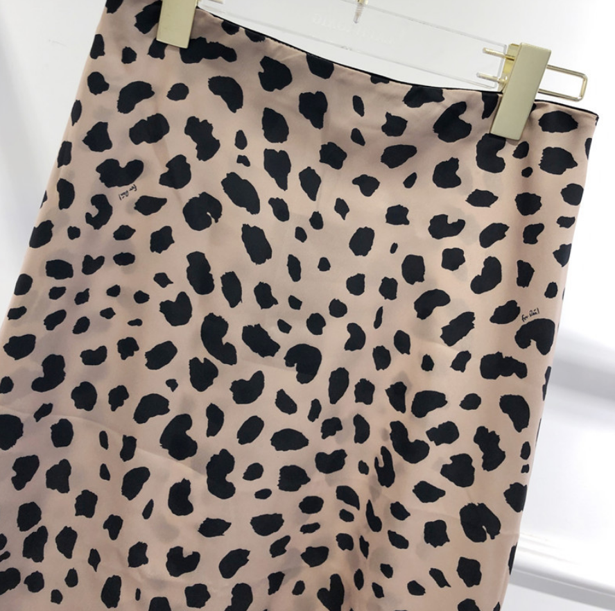 Wild leopard heavyweight anti-silk satin fishtail slim high waist skirt