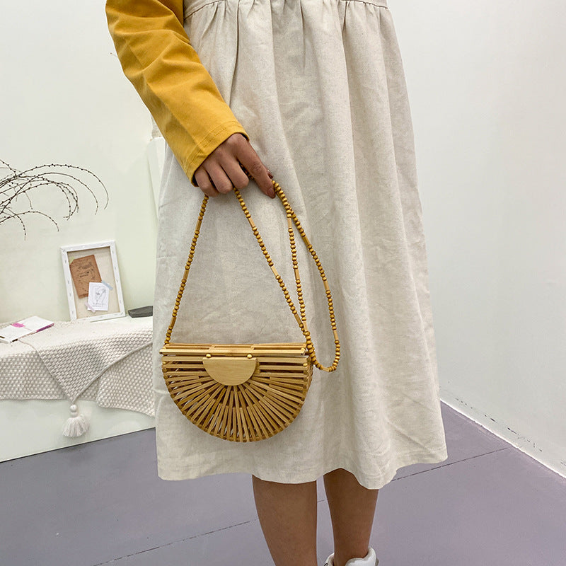 Semicircle Bamboo Small Crossbody Shoulder Bags with Handle for Women 2024 Summer Branded Luxury Beach Handbags Fashion Weave