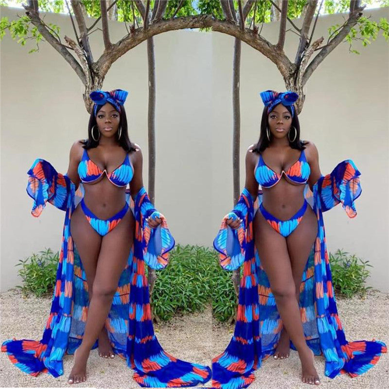 Sexy Spring And Summer Digital Printing Split Swimsuit Three-piece Suit