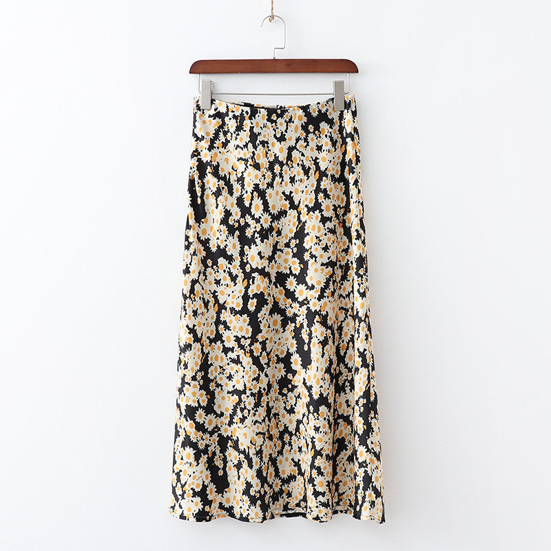 Wild leopard heavyweight anti-silk satin fishtail slim high waist skirt Daisy print