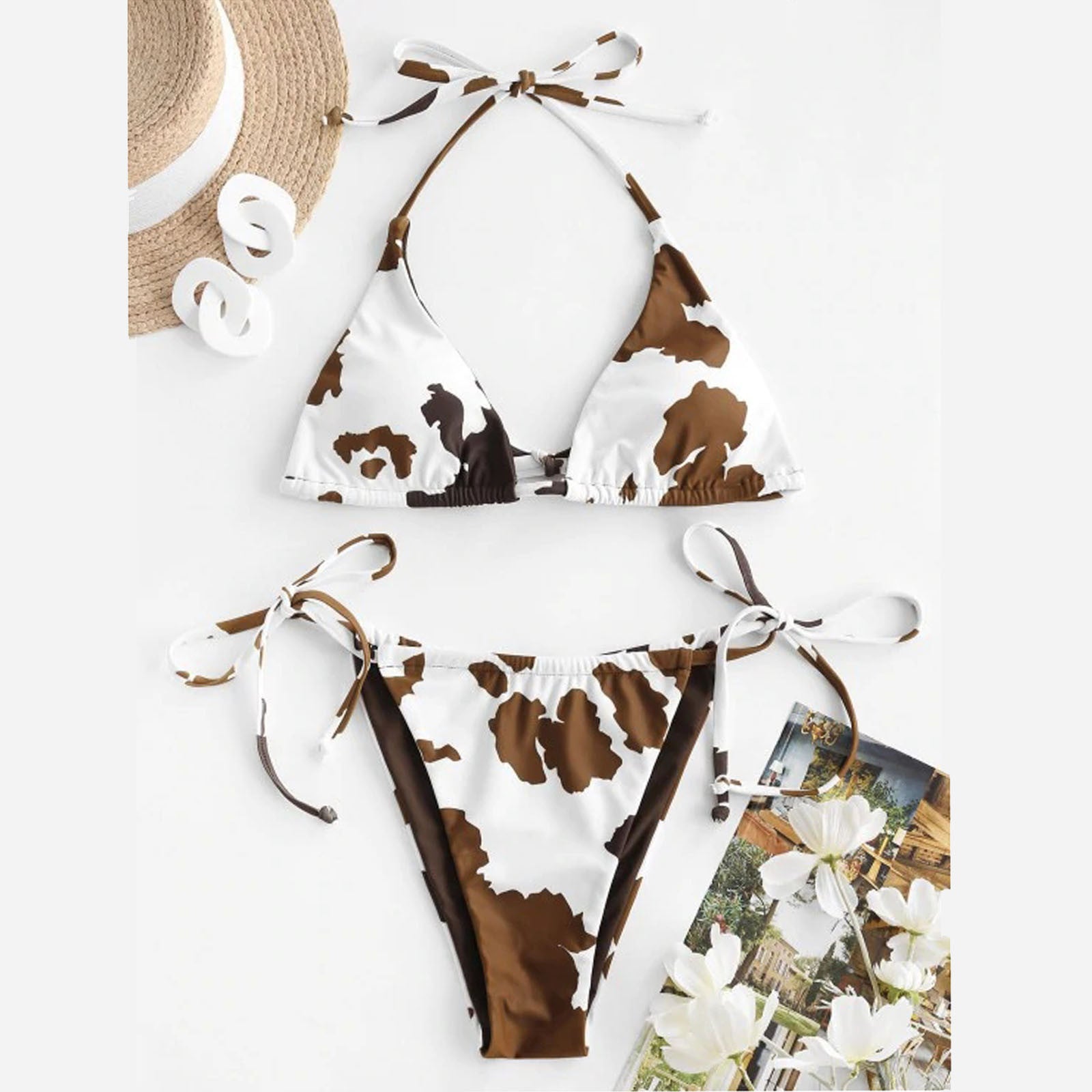 Split Bikini Three-point Tie-dye Tether Brown