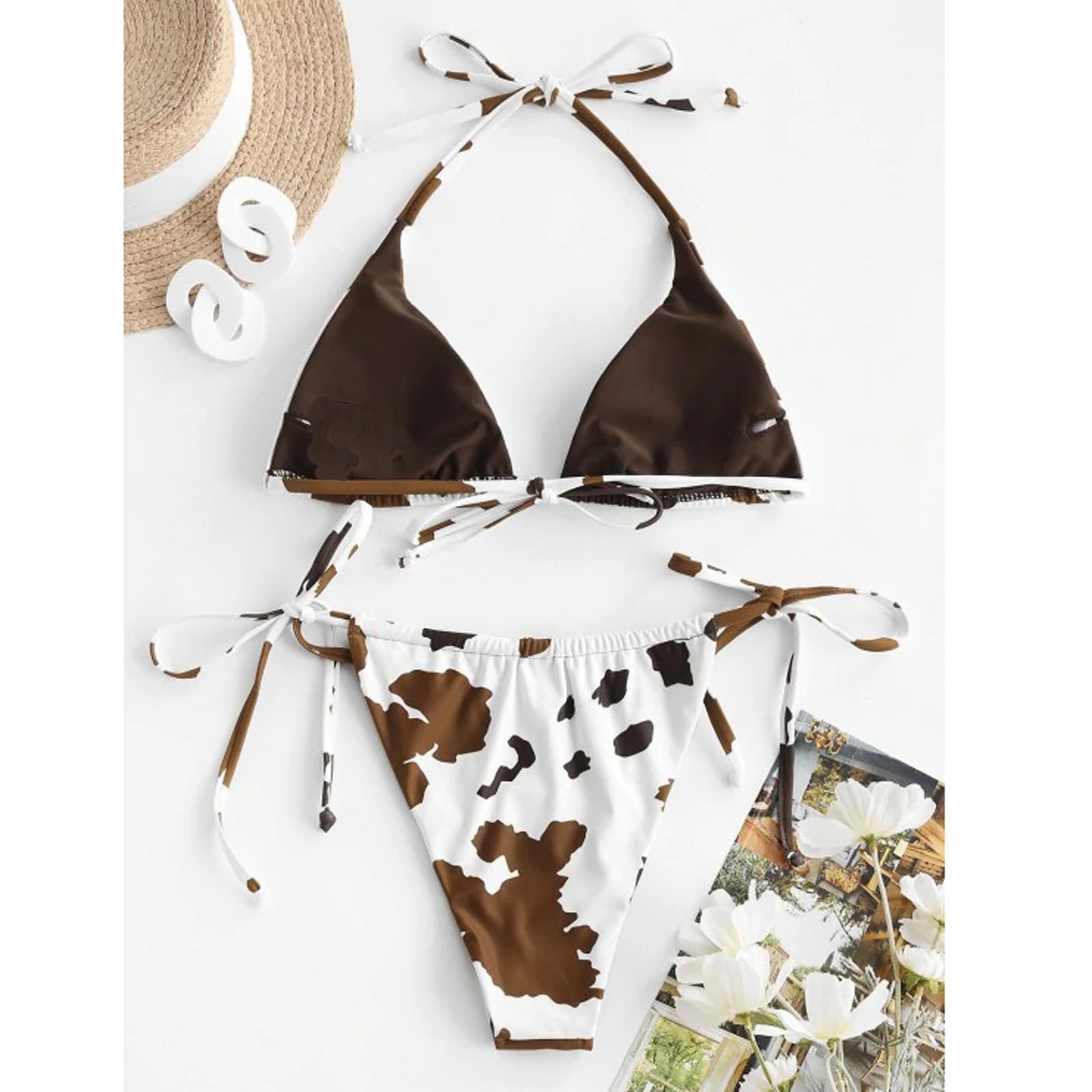 Split Bikini Three-point Tie-dye Tether