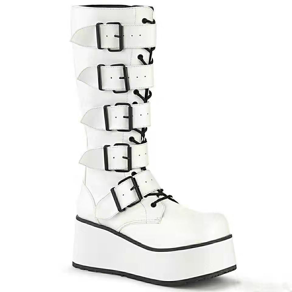 Women Wedge Fashion Knight Boots White