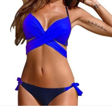 Variety cross straps bikini new swimsuit fashion sexy steel support two-piece swimsuit Blue
