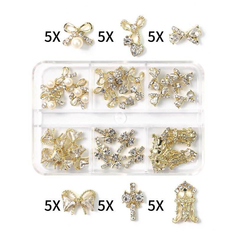 1Box Nail Art Rhinestones Crystal Glass Gems Decorations 3D Alloy Heart Nail Charms Luxury Nail Diamonds DIY Nail Supply Jewelry XZCR-16