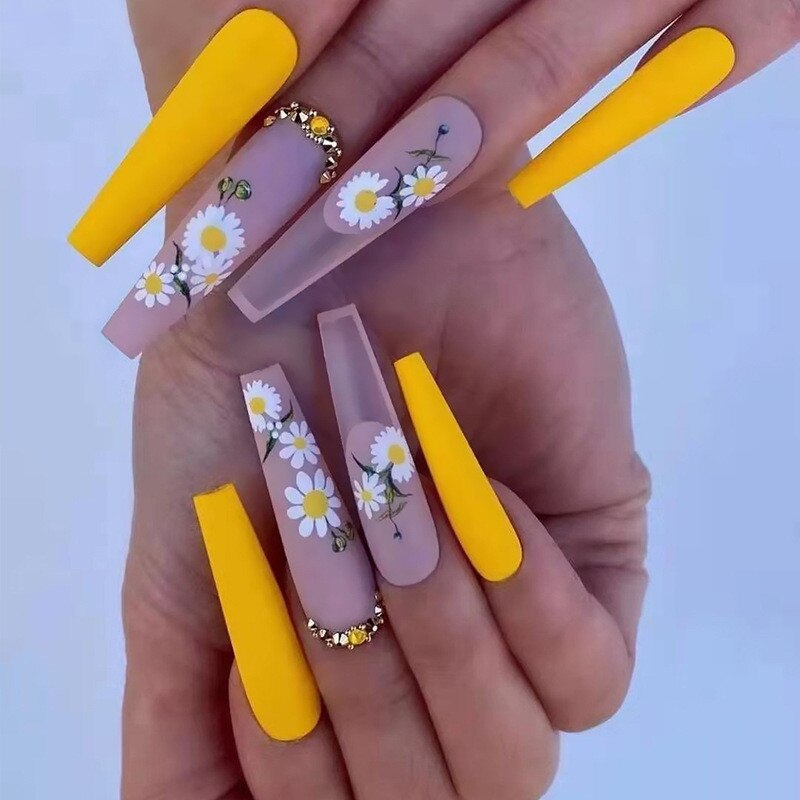 1Kit Gradient Ramp Purple Nail Tips Long Square Ballerina Luxury Nail Decoration With Rhinestones Home DIY Press On Coffin Nails LF368