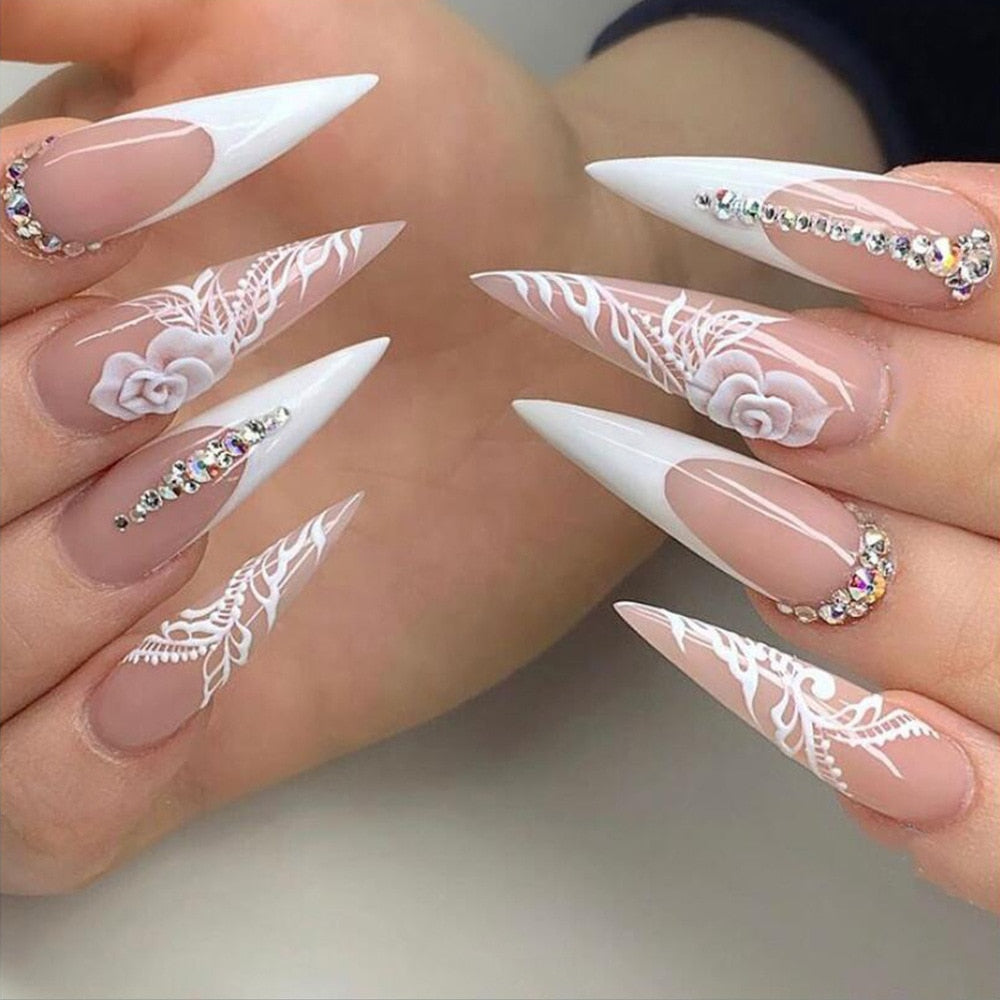 1Kit Gradient Ramp Purple Nail Tips Long Square Ballerina Luxury Nail Decoration With Rhinestones Home DIY Press On Coffin Nails JP2275-B3