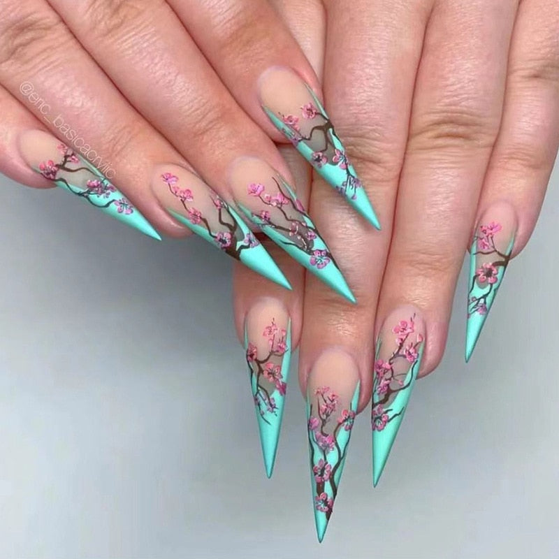 1Kit Gradient Ramp Purple Nail Tips Long Square Ballerina Luxury Nail Decoration With Rhinestones Home DIY Press On Coffin Nails CJCY-61