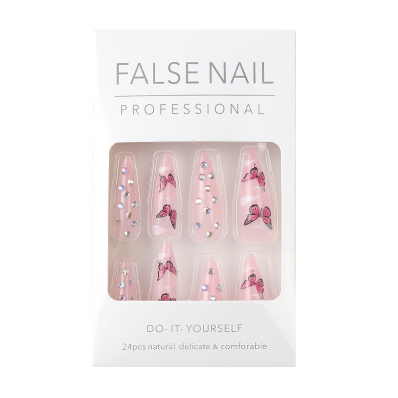 1Kit Gradient Ramp Purple Nail Tips Long Square Ballerina Luxury Nail Decoration With Rhinestones Home DIY Press On Coffin Nails