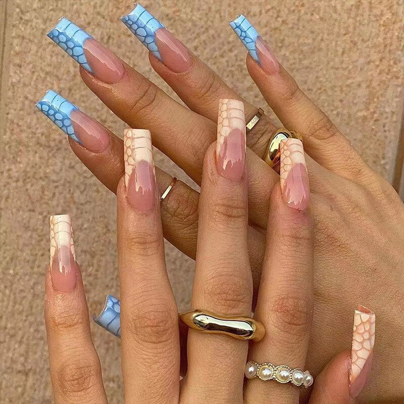 1Kit Gradient Ramp Purple Nail Tips Long Square Ballerina Luxury Nail Decoration With Rhinestones Home DIY Press On Coffin Nails JP1587