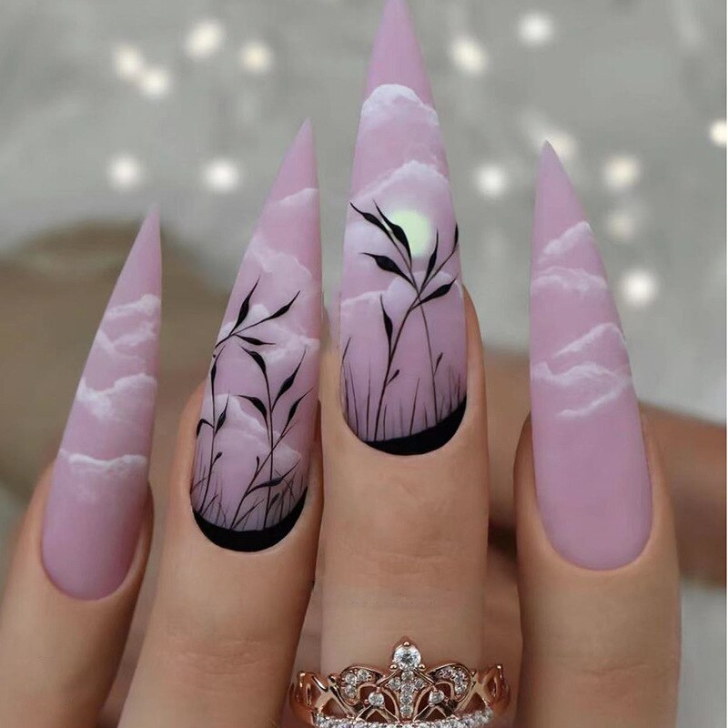 1Kit Gradient Ramp Purple Nail Tips Long Square Ballerina Luxury Nail Decoration With Rhinestones Home DIY Press On Coffin Nails CJCY-64