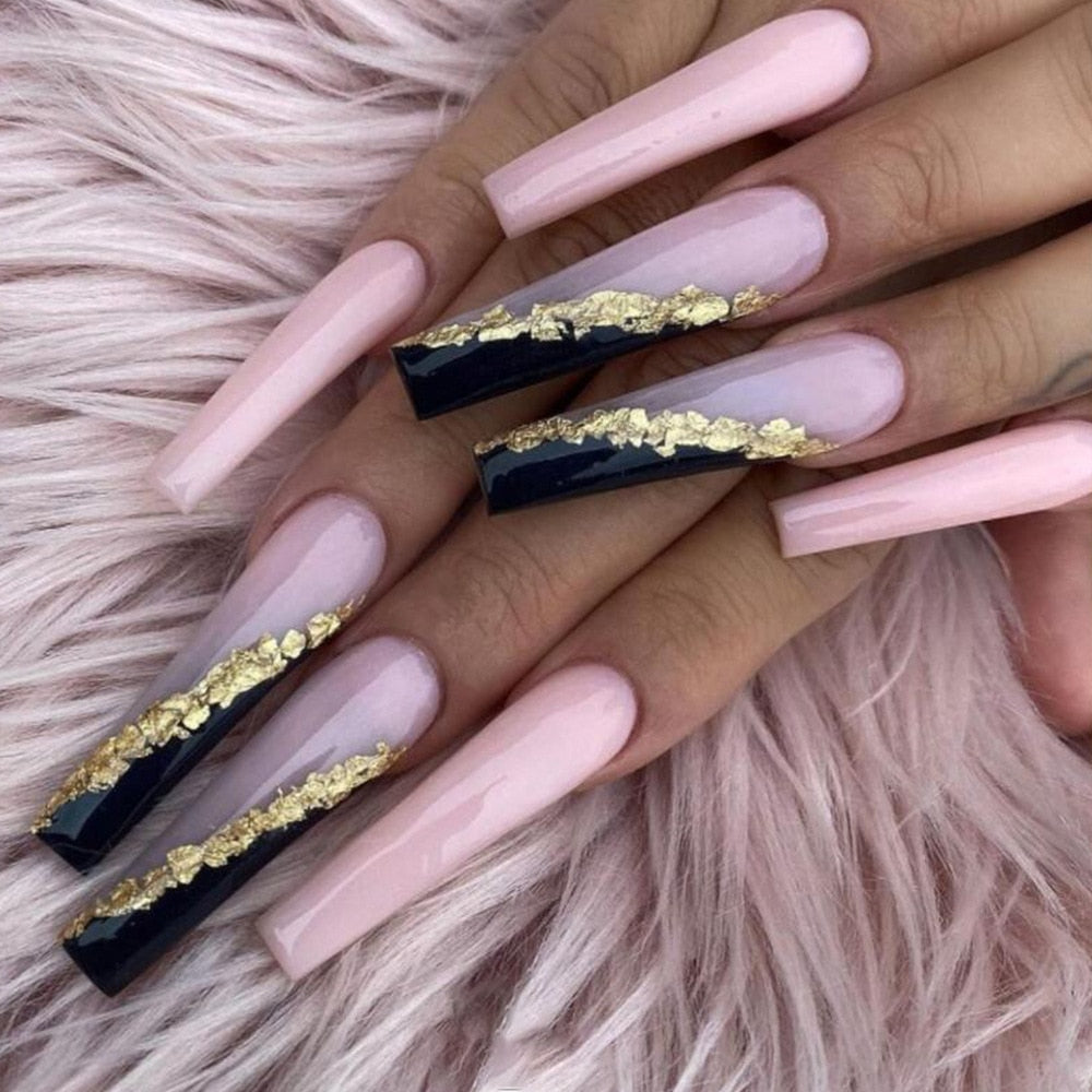 1Kit Gradient Ramp Purple Nail Tips Long Square Ballerina Luxury Nail Decoration With Rhinestones Home DIY Press On Coffin Nails