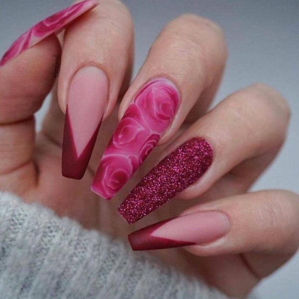 1Kit Gradient Ramp Purple Nail Tips Long Square Ballerina Luxury Nail Decoration With Rhinestones Home DIY Press On Coffin Nails CY152