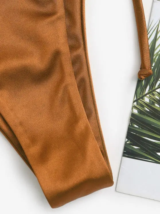 Three-point Bikini With Hanging Neck Solid And Simple Color