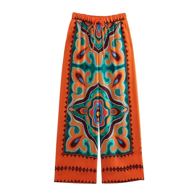 2-piece Pants Set Summer - New Women's Fashion Printed Suspenders Elastic Waist Suits Chic Elegant Holiday Set 1 pants