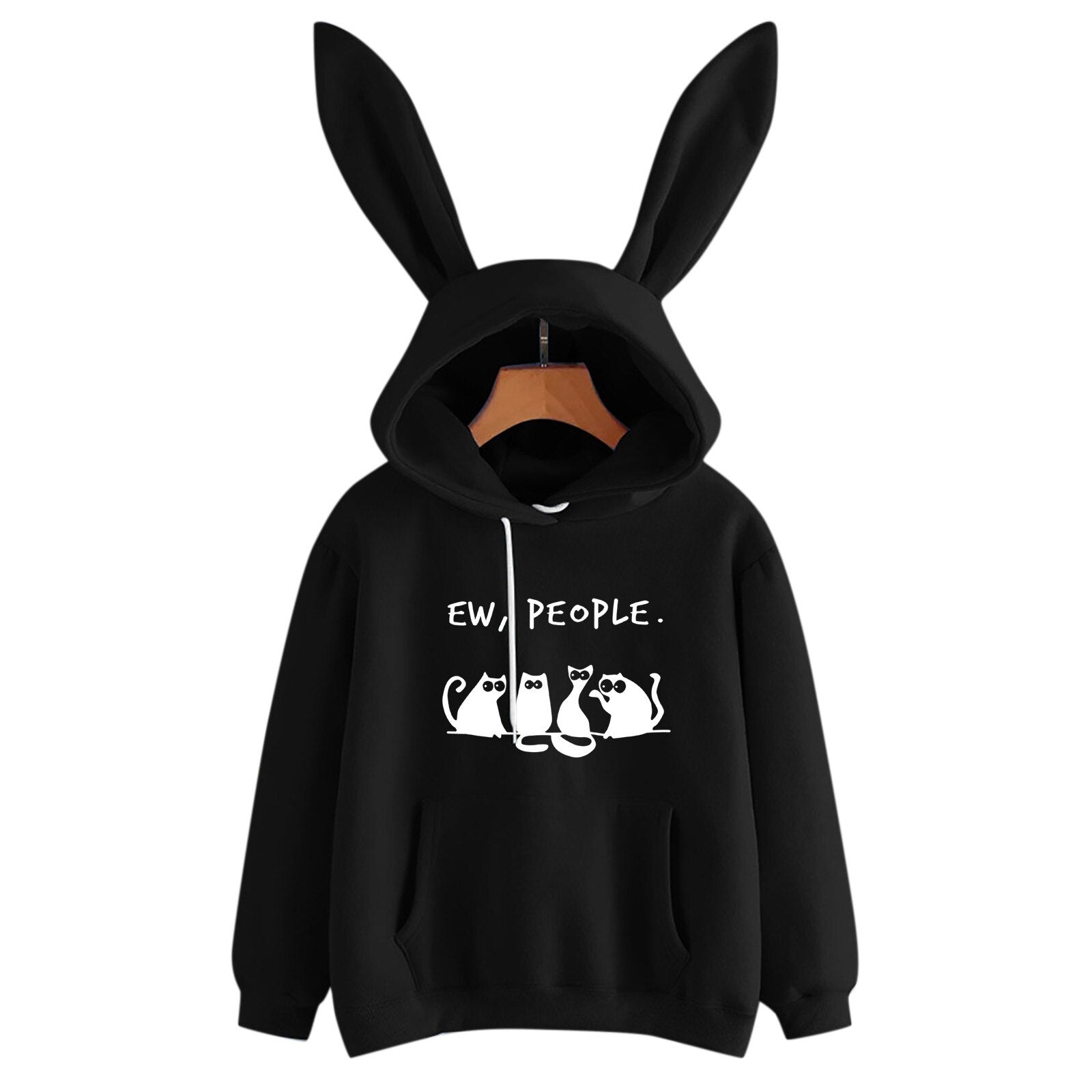 2021 Women's Halloween Sweatshirt Casual Loose Cat Print Pocket Drawstring Blouse Bunny Ear Hoodie Top Long Zipper Sweater