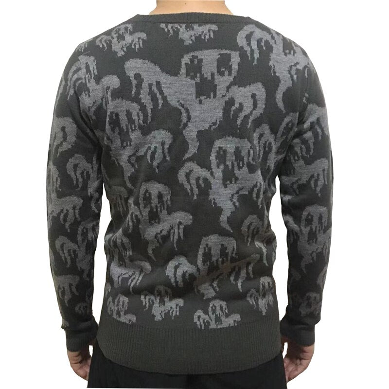 2022 Halloween New-arriving Adult Unisex Men and Women Crew Neck Cute Vintage Knit Ghost Pattern Ugly Halloween Sweater