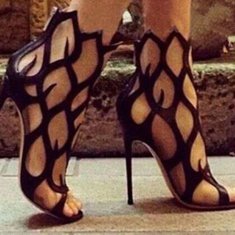 2022 Hollow Cover Heel Zipper Women Sandals Newest Roman Shoes Irregular High Heels Gladiator Sexy Peep Toe Summer Shoes on Heel