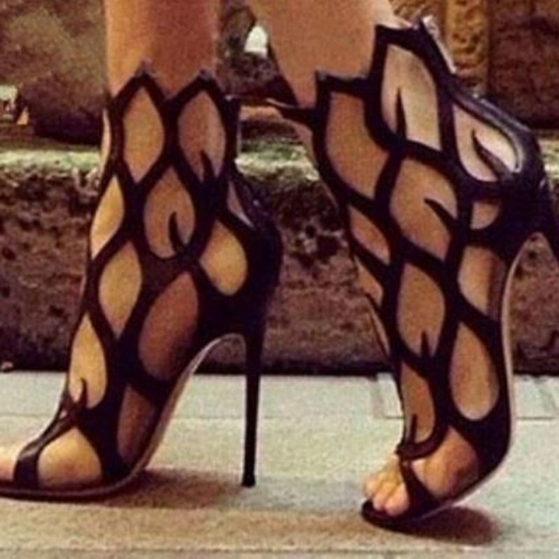 2022 Hollow Cover Heel Zipper Women Sandals Newest Roman Shoes Irregular High Heels Gladiator Sexy Peep Toe Summer Shoes on Heel