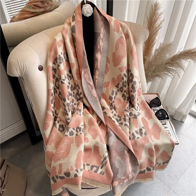 2022 Luxury Cashmere Sacarf for Women Leopard Print Thick Blanket with Tassel Large Shawl and Wrap Bufanda Winter Warm Echarpe WYT20-3