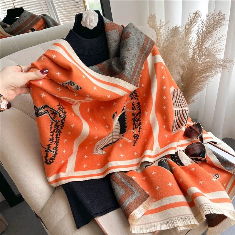 2022 Luxury Cashmere Sacarf for Women Leopard Print Thick Blanket with Tassel Large Shawl and Wrap Bufanda Winter Warm Echarpe WYT332-2