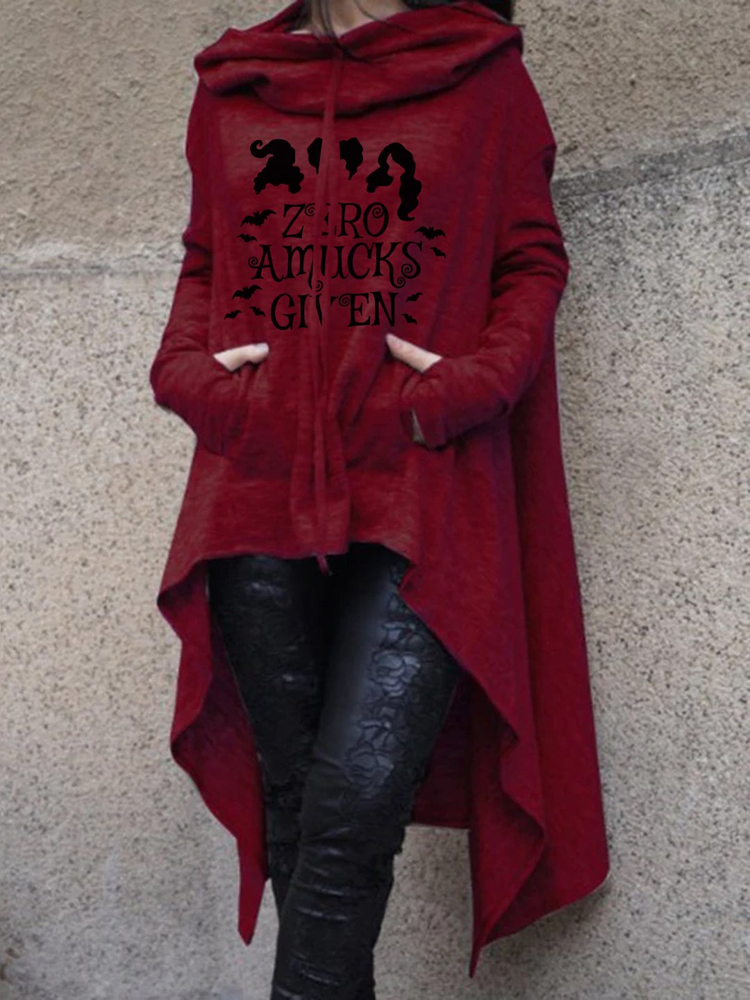 2022 autumn and winter Halloween new European and American irregular solid color printing long sweater cloak hooded women's swea Burgundy