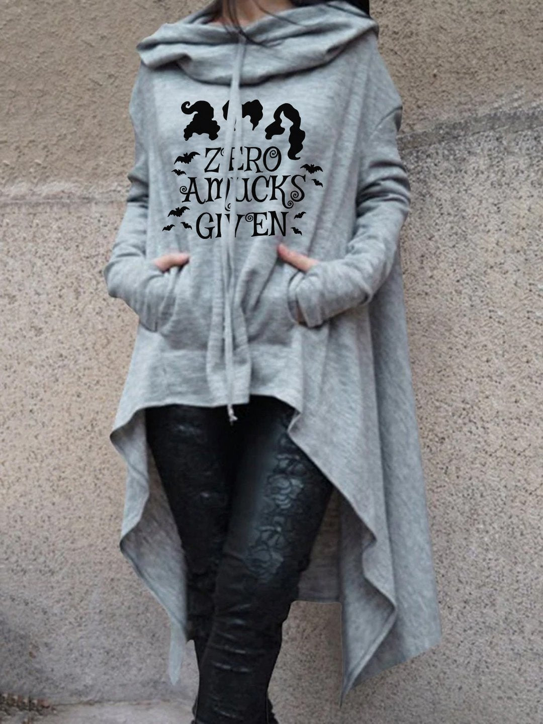 2022 autumn and winter Halloween new European and American irregular solid color printing long sweater cloak hooded women's swea Silver