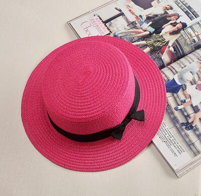 2022 simple Summer Parent-child Beach Hat Female Casual Panama Hat Lady Brand Women Flat brim Bowknot Straw cap girls Sun Hat Rose