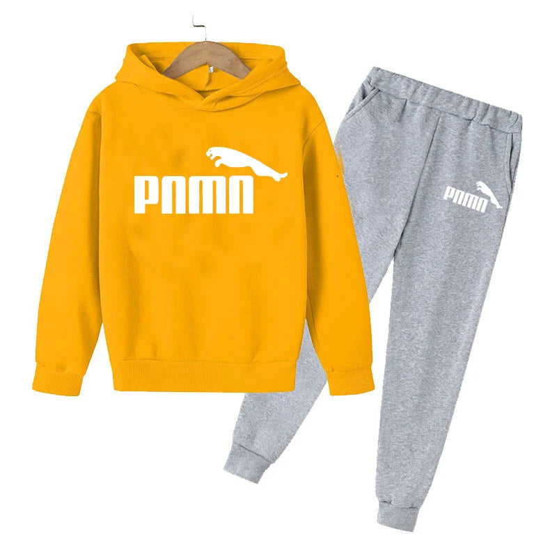 2023 Children's Boys Handsome Sweatshirt Spring and Autumn Hoodie+Pants 2-piece Sets Boys Girls Outdoor Jogging Casual Wear Coat P46 White Gray
