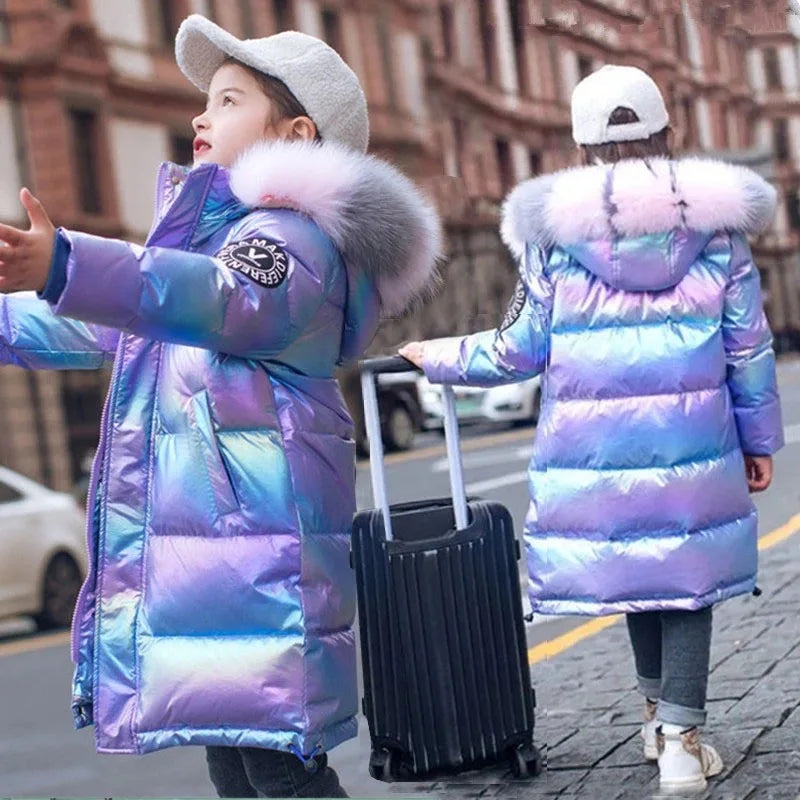 2023 Winter Down Jacket For Girls Coat Waterproof Shiny Hooded Children Outerwear Clothing 5-14 Year Teenage Kids Parka Snowsuit