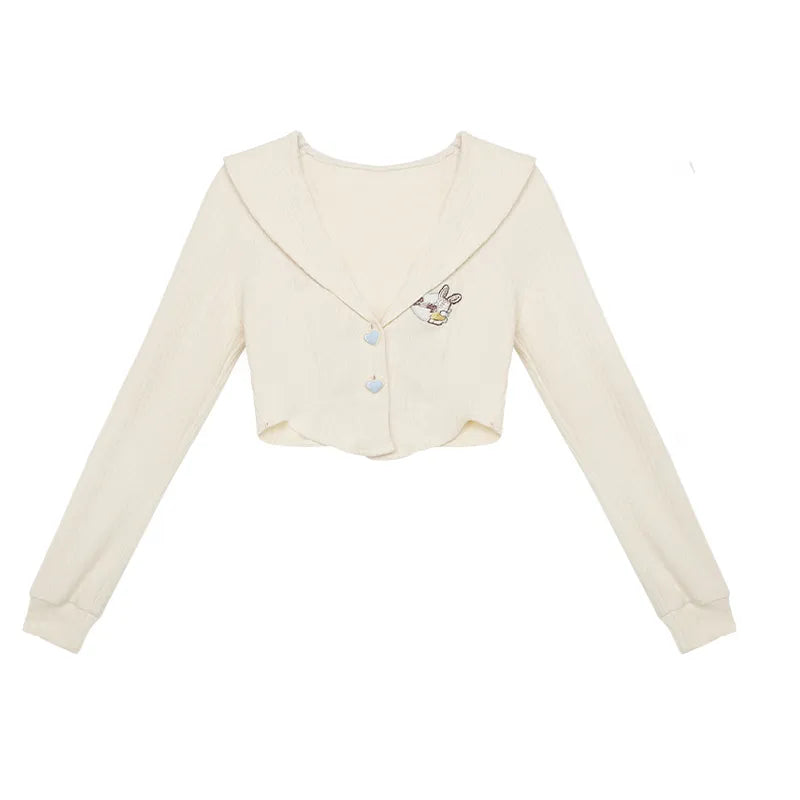 2024 Autumn Japanese Long Sleeve Slim 3 Piece Dress Set Women Kawaii Clothing Pure Color Cardigan + Mini Skirts Fashion Suits Only Sweater