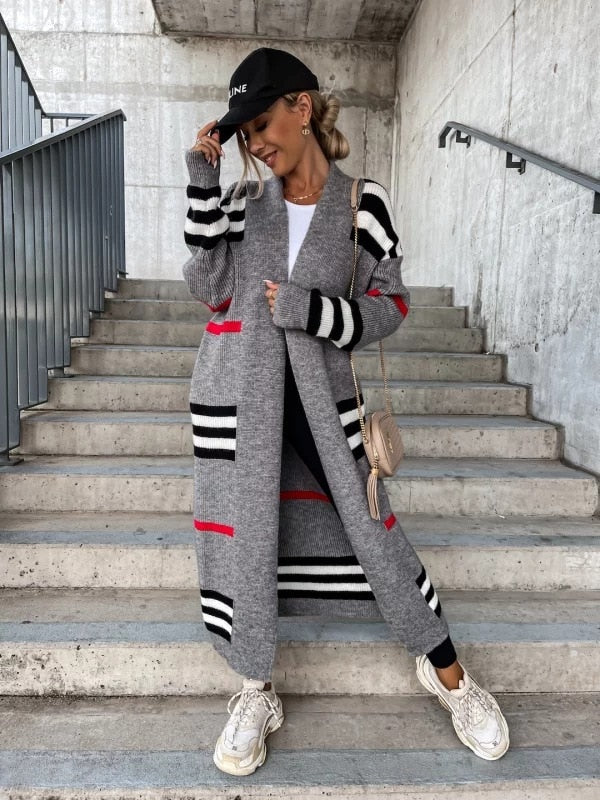 2024 Autumn Knitting Oversize Women's Long Coat Black Long Sleeve Cardigan Loose Coats Female New Casual Trendy Ladies Clothes