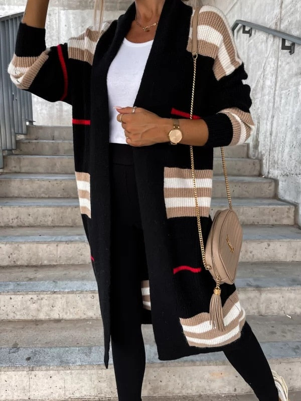 2024 Autumn Knitting Oversize Women's Long Coat Black Long Sleeve Cardigan Loose Coats Female New Casual Trendy Ladies Clothes black