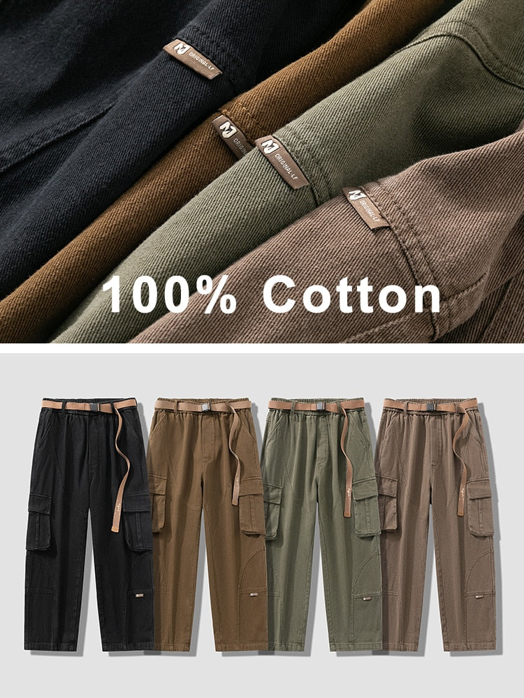 2024 Autumn New Cargo Pants Men Multi-Pockets Cotton Casual Wide Pants Male Workwear Loose Straight Trousers Big Size 7XL 8XL