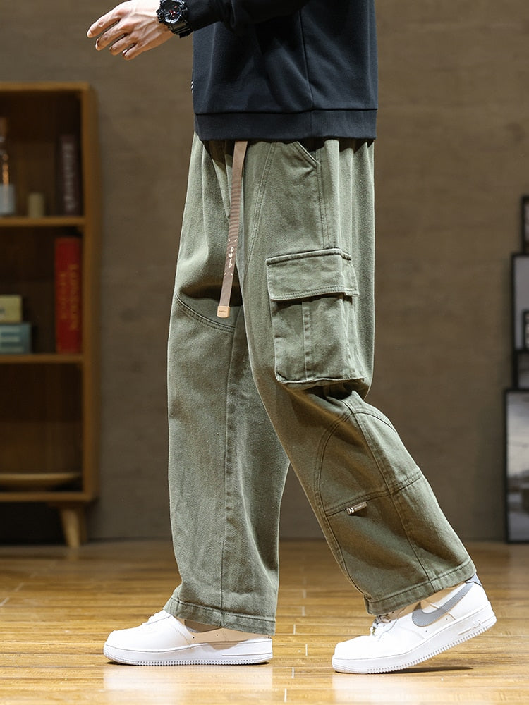 Spring Autumn Mens Cargo Pants Multi Pocket Khaki Trousers Casual Military  Cotton Pants Men Plus Size Pantalon Cargo Homme Size: 28, Color: Black